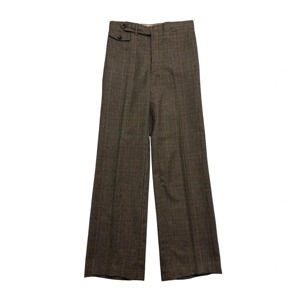 vtg 70s Palm Beach 38R 30x32 Brown Glen Plaid 3pc Tweed Pant Suit Wool USA Retro